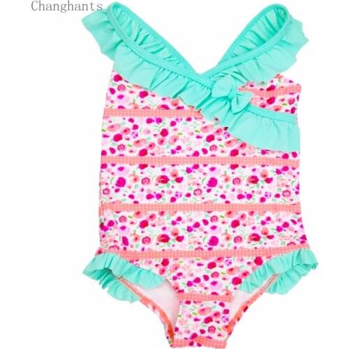 Girls One Piece Swimwear 2-6 Y Baby Girl Bathing Suit with Pink Little Flowers Pattern Children Sandy Beachwear Child Swimsuit