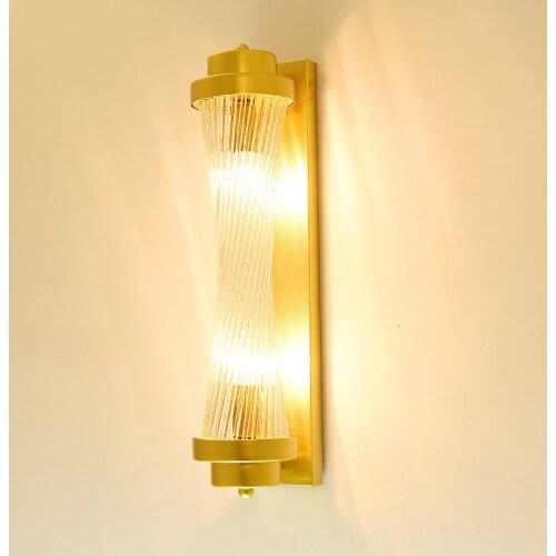 Hotel project light sitting room TV wall bracket light golden small pretty waist Roman column glass rod lamps wholesale