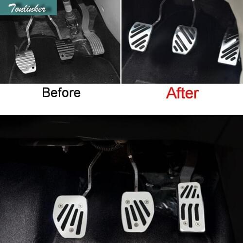 Tonlinker 2-3 Pcs DIY Car Styling Aluminum accelerator brake pedal for AT MT Cover Case Stickers For Peugeot 301 2008 307 2014