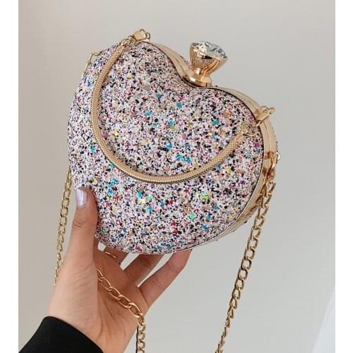 Heart Women Wedding Handbags With Handle Evening Bags Sequined Chain Shoulder Female New Design Purse