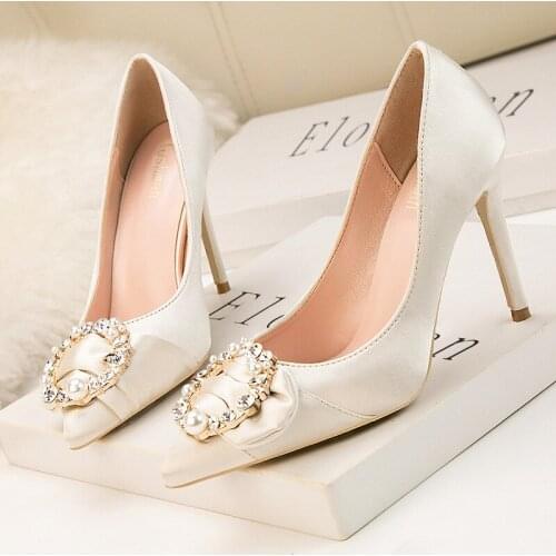 Fashion 2021 Korean Version Water Diamond WomenS Shoes Thin Heels High Heels Sexy Thin Shallow Mouth Pointed Head Water Diamond