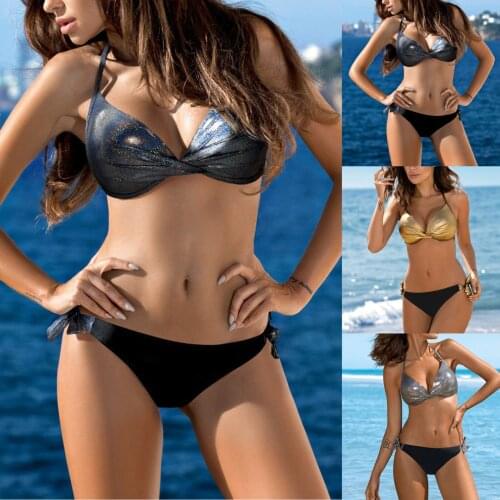 Womens Swimsuit Sexy Bikinis 2021 Woman Swim Sequined Patchwork Swimwear Beach Push Up Bikini Set Brazilian Swimsuits Plus Size