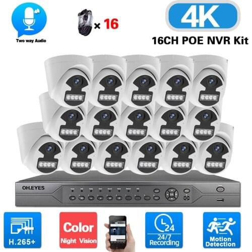 16 Channel CCTV Security Camera System 4K POE NVR Kit Color Night Vision Indoor IP Dome Video Surveillance Camera System Set 8MP