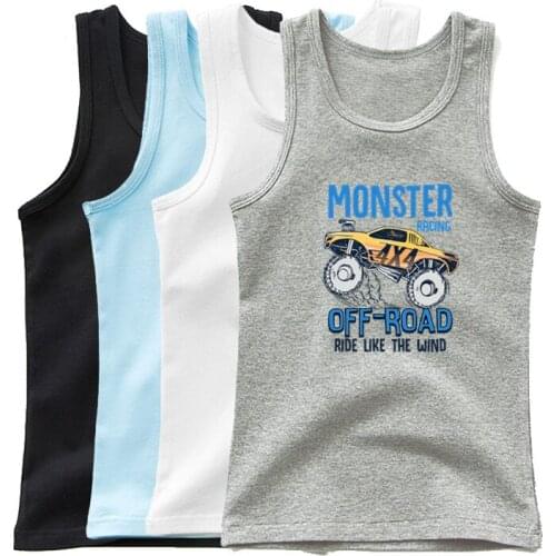 2021 Summer Adventure Off Road Monster Car Tops for Boys Sleeveless Vest Kids Undershirts Children T-Shirt Cotton Underwear
