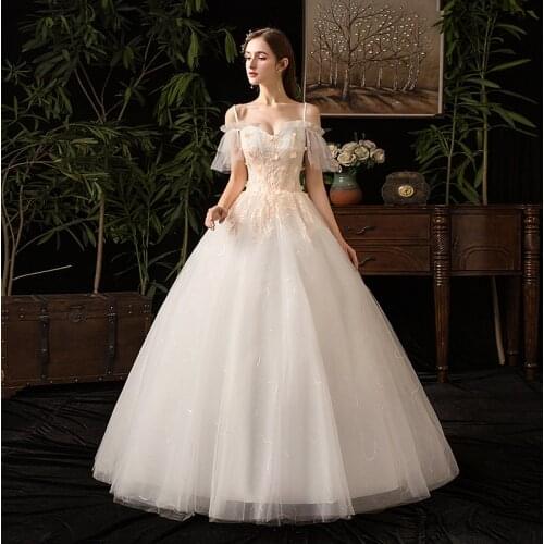 2021 Spaghetti Straps Wedding Dress With Champange Lace Off The Shoulder Ball Gown Princess Wedding Dress Plus Size X