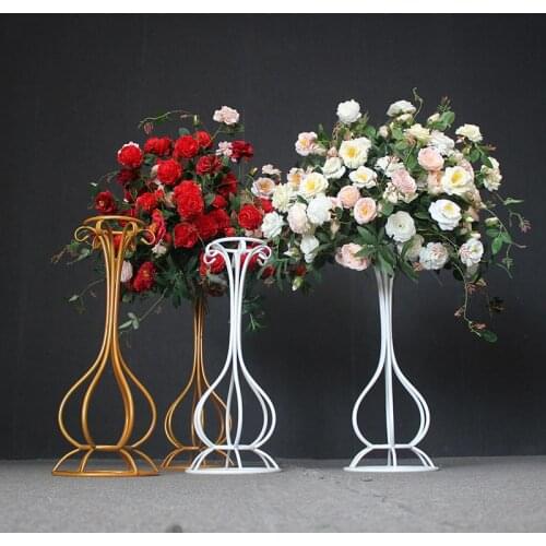 4pcs Iron flower stand vase wedding props wrought artificial flower table centerpieces road guide flower ball vase gold white