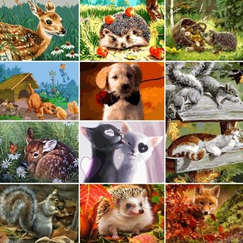 50/65/75cm Paint By Numbers For Adults Children HandPainted Hedgehog squirrel animal Oil Painting Home Decor Acrylic Painting