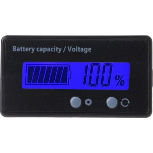 8-70V Blue LCD Acid Lead Lithium Battery Capacity Indicator Voltmeter Gauge Meter with Cable