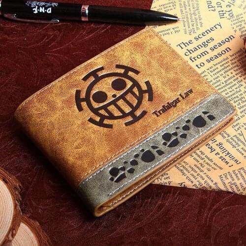 Anime Pirate King PU Short Wallet Trafalgar Law Coin Pocket Mens Cards Holder Purse