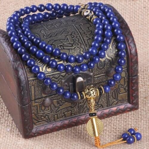 8mm Bead Tibetan 108 Lapis Lazuli Bracelet Buddhist Beads Beaded Mens and Womens Healing Energy Mara Bracelet Fashion Jewelry