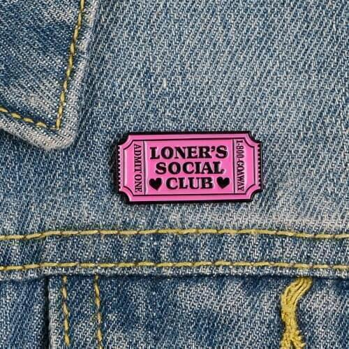 Pink Ticket Permit Enamel Pins Custom Loners Club Brooches for Shirt Lapel Bag Hermit Badge Introvert Jewelry Gifts for Friends
