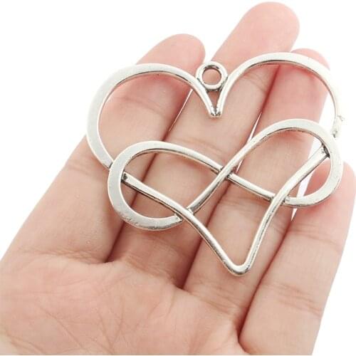 5PCS Tibetan Silver Large Hollow Love With 8 Word Heart Connector Pendant Necklace For Jewelry Making DIY Findings Craft 59*50mm