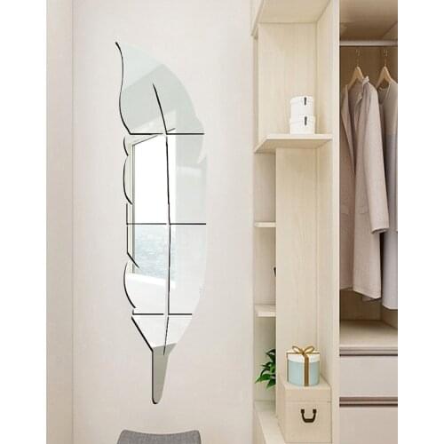 DIY Feather Plume 3D Mirror Wall Sticker for Living Room Art Home Decor Vinyl Decal Acrylic Sticker Mural Wall Decor Wallpaper