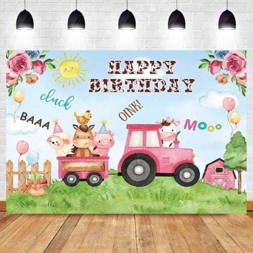 Baby Newborn Birthday Cartoon Farm Filed Photo Background Animals Party Wooden Fence Child Portrait Custom Photography Backdrop