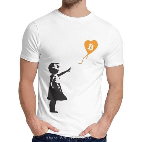 Geek Bitcoin Balloon Girl Banksy Loves Bitcoin Series T-Shirt Unisex Cotton T Shirt Men Casual Tshirt Hip Hop Tees Harajuku