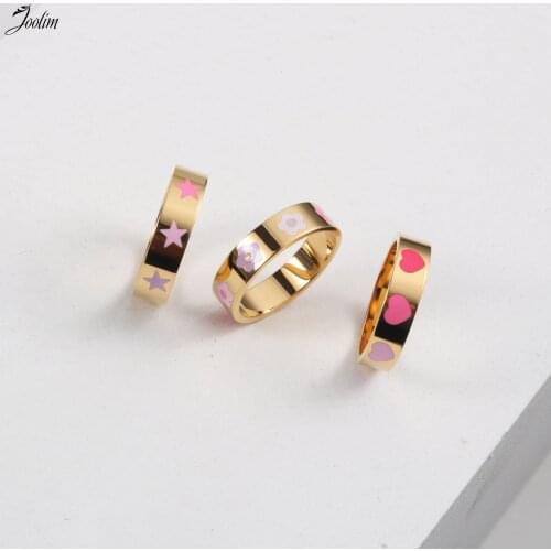 Joolim High End 18K Gold PVD Irregular Vintage Colorful Enamel Rings for Women Stainless Steel Jewelry Wholesale