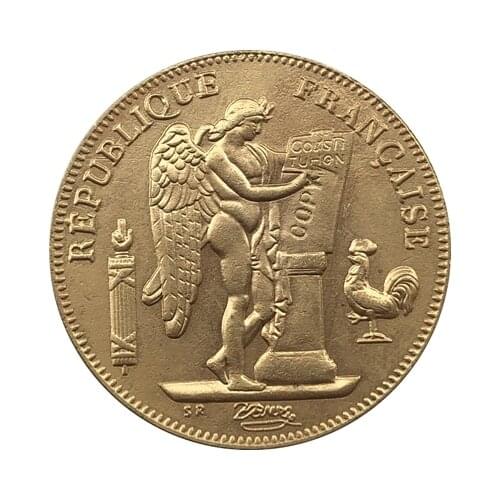 24-K gold plated 1887 France 50 francs coin COPY