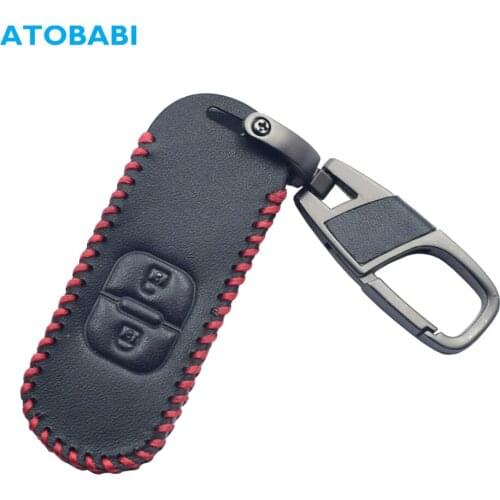 Leather Car Key Case For Mazda 3 CX3 CX5 CX7 CX9 Speed 2 Buttons Smart Keyless Remote Fob Cover Keychain Holder Auto Accessories