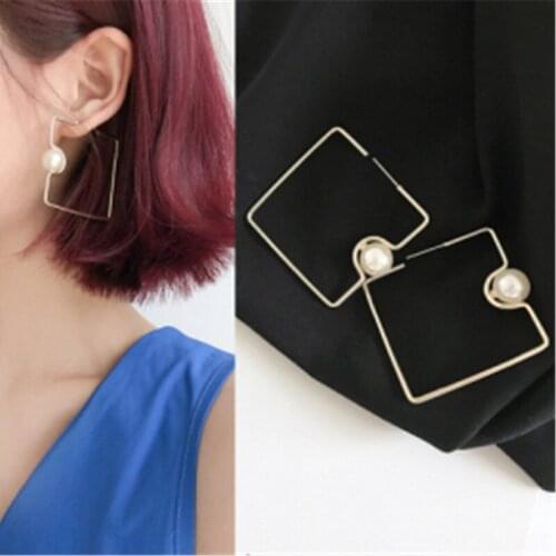 Square Earrings Geometric Faux Pearl Earrings Female Fashion Jewelry Wedding Party Irregular Earring Accessories Wholesale