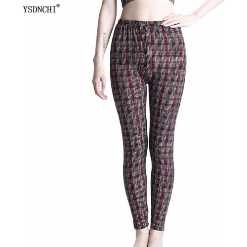 YSDNCHI Women Fashion Fintess Legging Plaid Print Super Elastic Leggins Stretch Printed Push Up Pants Spandex Fashion Sports