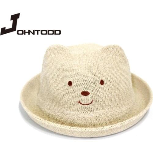 Summer baby hat hat child breathable straw hat kid boy girl hat child cat ear sun hat bear hat cute Toddler hat cap newsboy cap