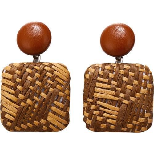 Yobest 2019 Hot Handmade Bohemian Wooden Rattan Wicker Straw Drop Earrings for Women Vintage Bamboo Wicker Statement Earrings