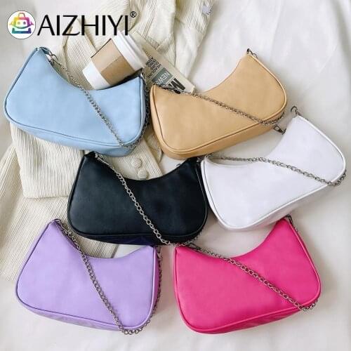 Fashion Women PU Leather Solid Color Underarm Shoulder Bag Casual Ladies Chain Small Handbags Purse