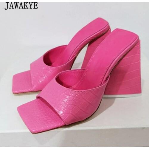 Block Super High Heels Women Mules 2021 New Open Square Toe One Strap Women Slippers Sexy Party Nightclub Summer Slides 35-44