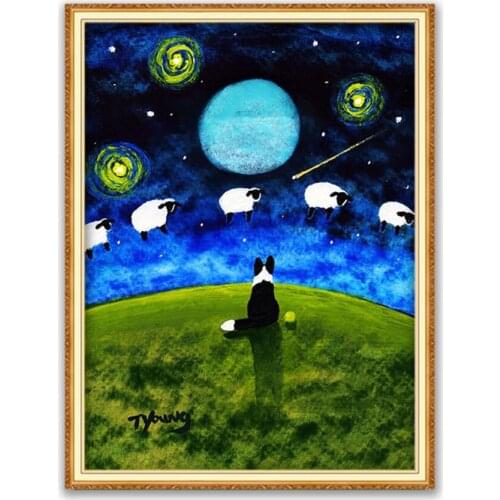 Animal Border Collie DIY 11CT Embroidery Cross Stitch Kits Craft Needlework Set Printed Canvas Cotton Home Decoration Wholesale