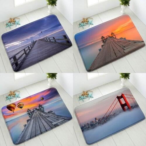 Natural Scenery Non-Slip Bath Mat Ocean Bridge Hot Air Balloon Indoor Floor Mats Bedroom Kitchen Doormat Absorbent Home Carpet