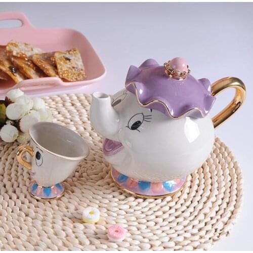 New Cartoon Beauty And The Beast Teapot Mug Mrs Potts Chip Cogsworth Clock Tea Pot Cup One Set Lovely Gift Fast PostFreeShipping