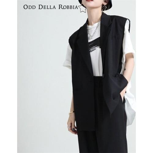 OddDellaRobbia Summer New Style Japanese And Korean Retro Fashion Stitching Contrast Shirt Casual Suit Vest Oversize Women 2128