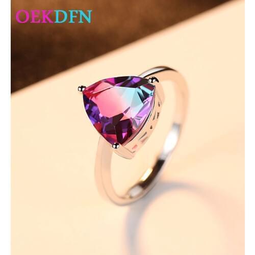 OEKDFN 100% 925 Sterling Silver Rings Natural Mystic Rainbow Topaz Gemstone Wedding Engagement White Gold Ring Jewelry Wholesale