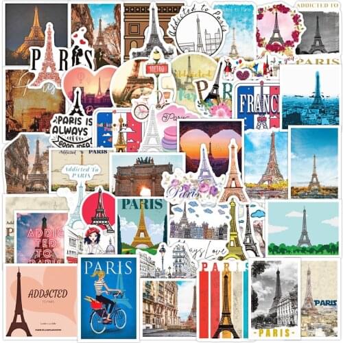 10/30/50PCS Creative Paris Charming Landscape Graffiti Skateboard Laptop Personalized Graffiti Waterproof Sticker Wholesale