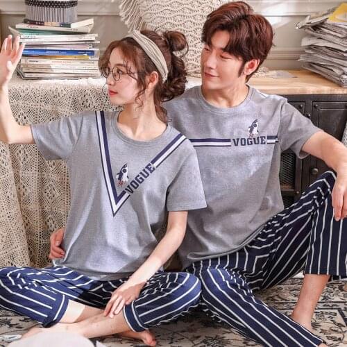 Autumn 2020 cotton couple pajamas for women set home clothes pajama Cartoon men women plus size sleepwear pyjamas dormir tops
