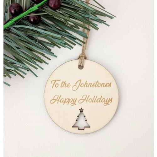 Personalized Engraved Circle Wooden Tags Christmas Gift Tag Centerpieces Gift Decor