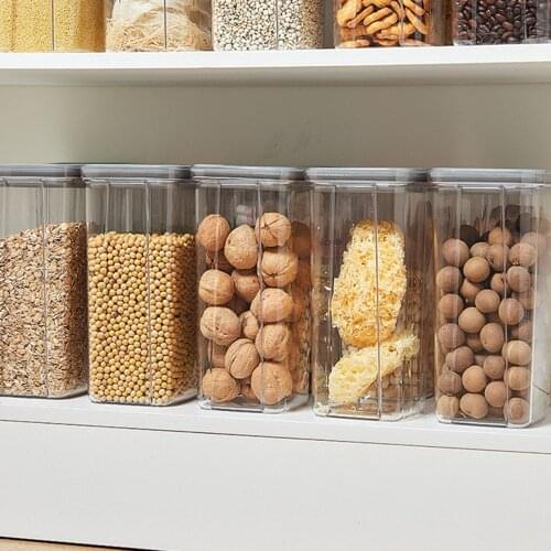 Transparent Sealed Storage Box Kitchen Food Grain Containers Square Nut Snack Storage Tank Transparent Sealed Cans For Kitchen