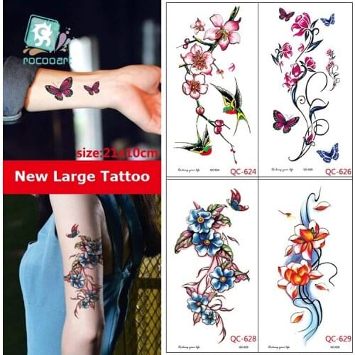 Rocooart QC Large Flowers Tattoo Stickers Women Makeup Tatuajes Body Art Tattoo Sleeves Colorful Temporary Flash Taty Tatuagem