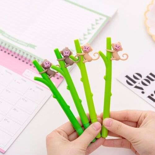 12 pcs Super cute little monkey climbing tree lovely neutral pen 0.5 black student neutral pen stationery