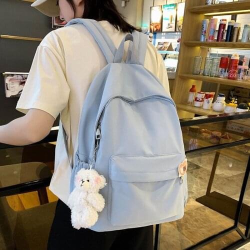 Simple Solid Color Backpack Women Waterproof Nylon Women Backpack Casual School Backpack For Teenage Girl Travel Backpack