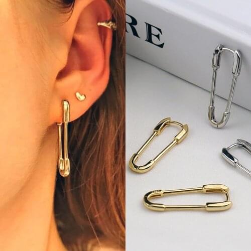 Korean Vintage Paper Pin Clasp Shaped Earrings for Women Men Hot Fashion Gold Silver Color Creativity Party Jewelry