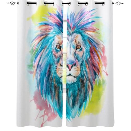 Animal Lion Watercolor Blackout Curtains For Living Room Bedroom Printed Window Treatment Drapes Home Decor