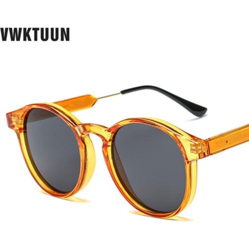 VWKTUUN Sunglasses Women Men Round Shades UV400 Orange Frame Glasses Oversized Vintage Retro Sunglasses Driving Eyewear