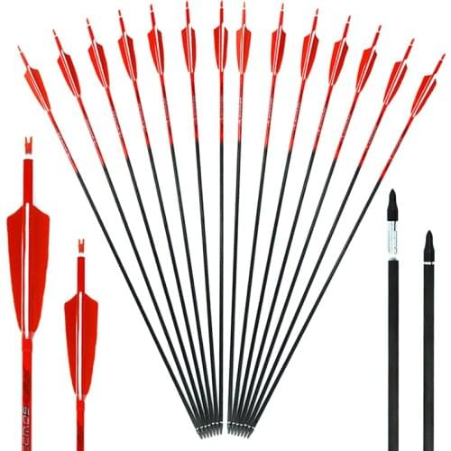 12pc Archery Pure Carbon Arrows Spine 300 340 400 500 600 700 800 With 4" Natural Feather 32/33" for Longbow Recurve Bow Hunting