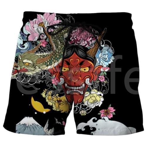 Tessffel NewFashion Japanese Samurai Skull Art Tattoo 3DPrint Men/Women Summer Shorts Casual Harajuku Unisex Funny Beach Pant A5