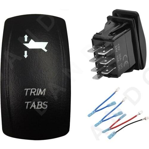 TRIM TABS Push Rocker Toggle Switch 7P Momentary DPDT White Led Light (ON)-OFF-(ON) for Boat Yacht,Jumper Wires,Boat Accessory