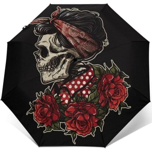 Wind Resistant Folding Automatic Umbrella Women Auto Woman Skull Windproof Umbrellas Rain For Men Parasol