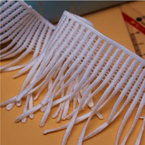 15Yards Water Soluble Embroidery White Tassel Lace Fringe Trims Fabrics Islamic Headscarf Hair Accessories Wedding Curtain Decor