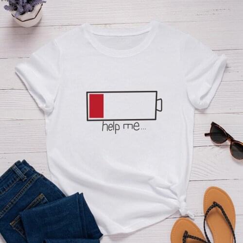 Ladies Fashion Tee Shirt Tops Clothes Mujer Help Me Recharge Print Women T Shirt Short Sleeve O Neck Loose Women Tshirt