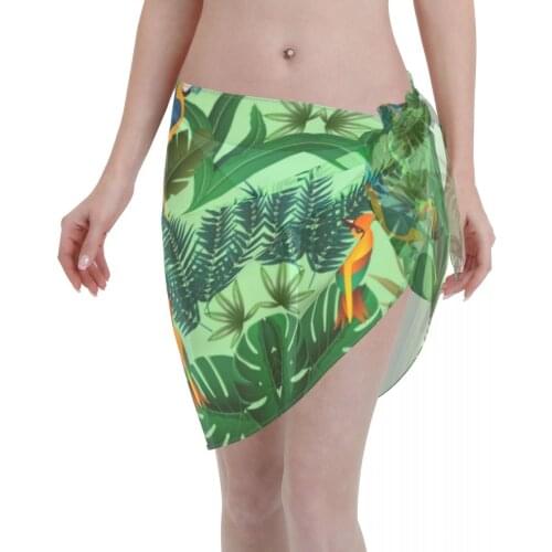 Womens Swim Wear Bikini Cover Up Tropical Birds And Leaves Beach Mini Wrap Skirt Sarong Pareo Shorts Summer Beachwear